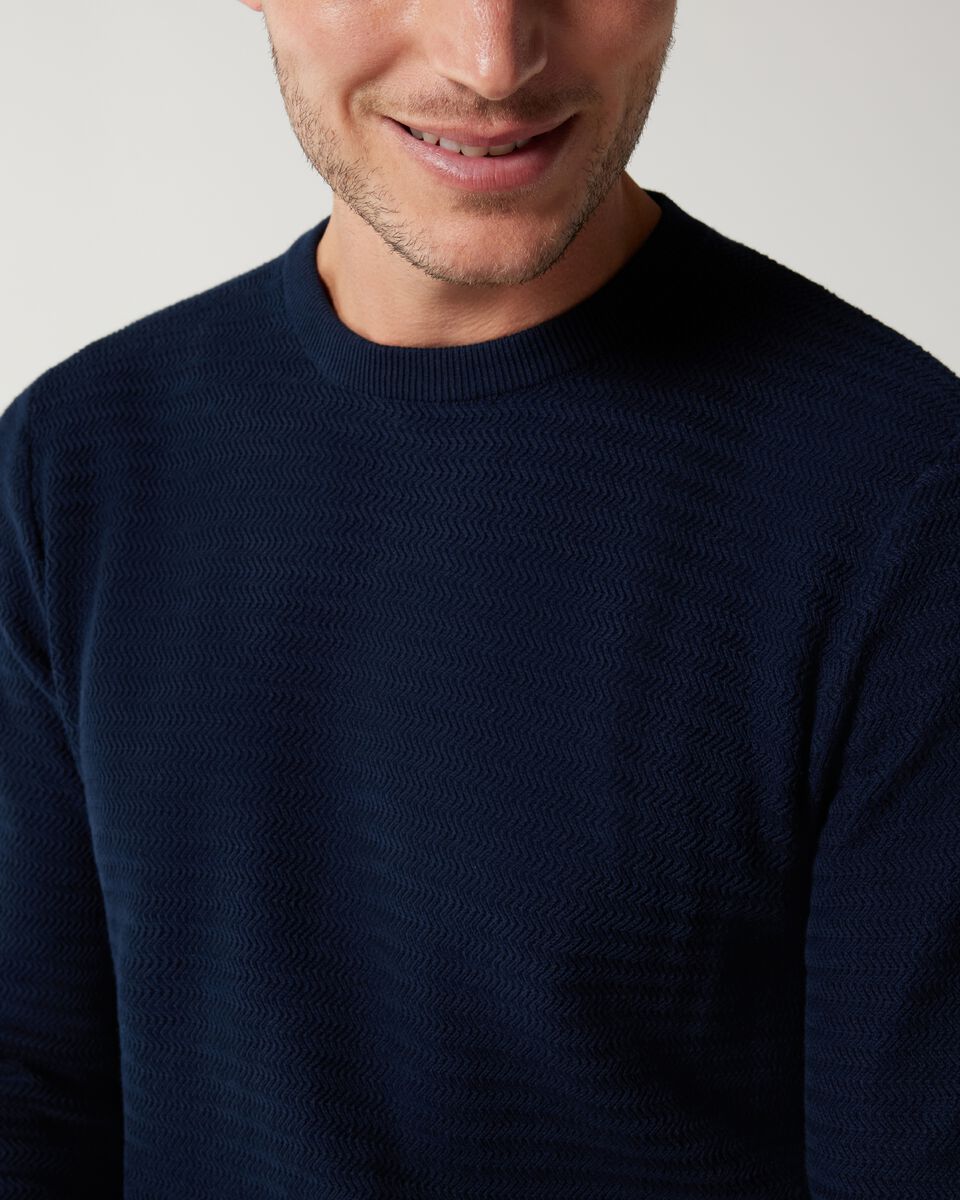 Navy Lightweight Textured Crew Neck Knit